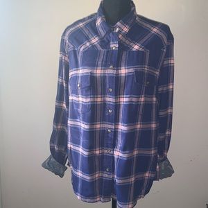 Jachs Girlfriend Comfort Stretch Long Sleeve Blue Pink Plaid Button up